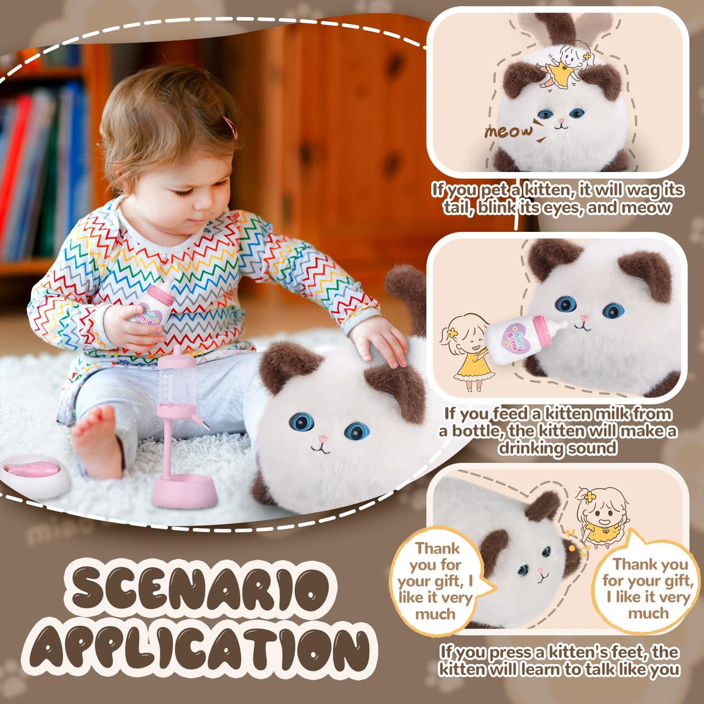 Jimate Interactive Cat Toys For Kids Aged 3-7, Plush Toy Cat That Meows, Blink And Talk, Children'S Toy Pet Cat With Pet Waterer