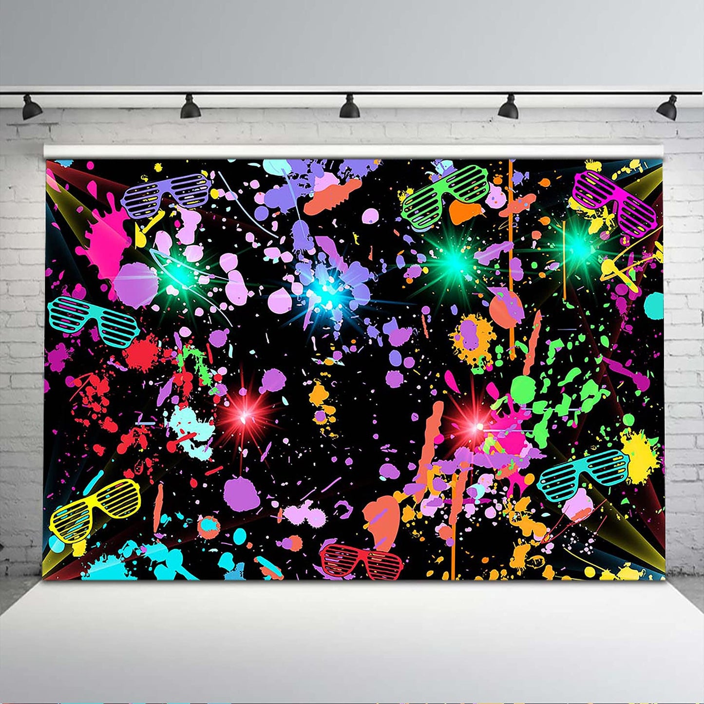 Avezano Neon Glow Abstract Graffiti Backdrop Paint Splatter Glow Party 80S 90S Themed Birthday Background Colorful Glow In The D