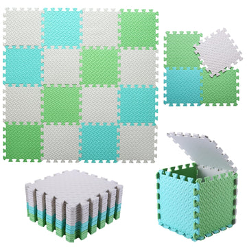 Foam Play Mat For Baby, 0.4 Inch Thick Foam Interlocking Floor Mats, Soft Non-Toxic Baby Playmat, Solid Colored Puzzle Play Mat Kids Floor Mats, 16 Tiles, White/Green/Tender Green
