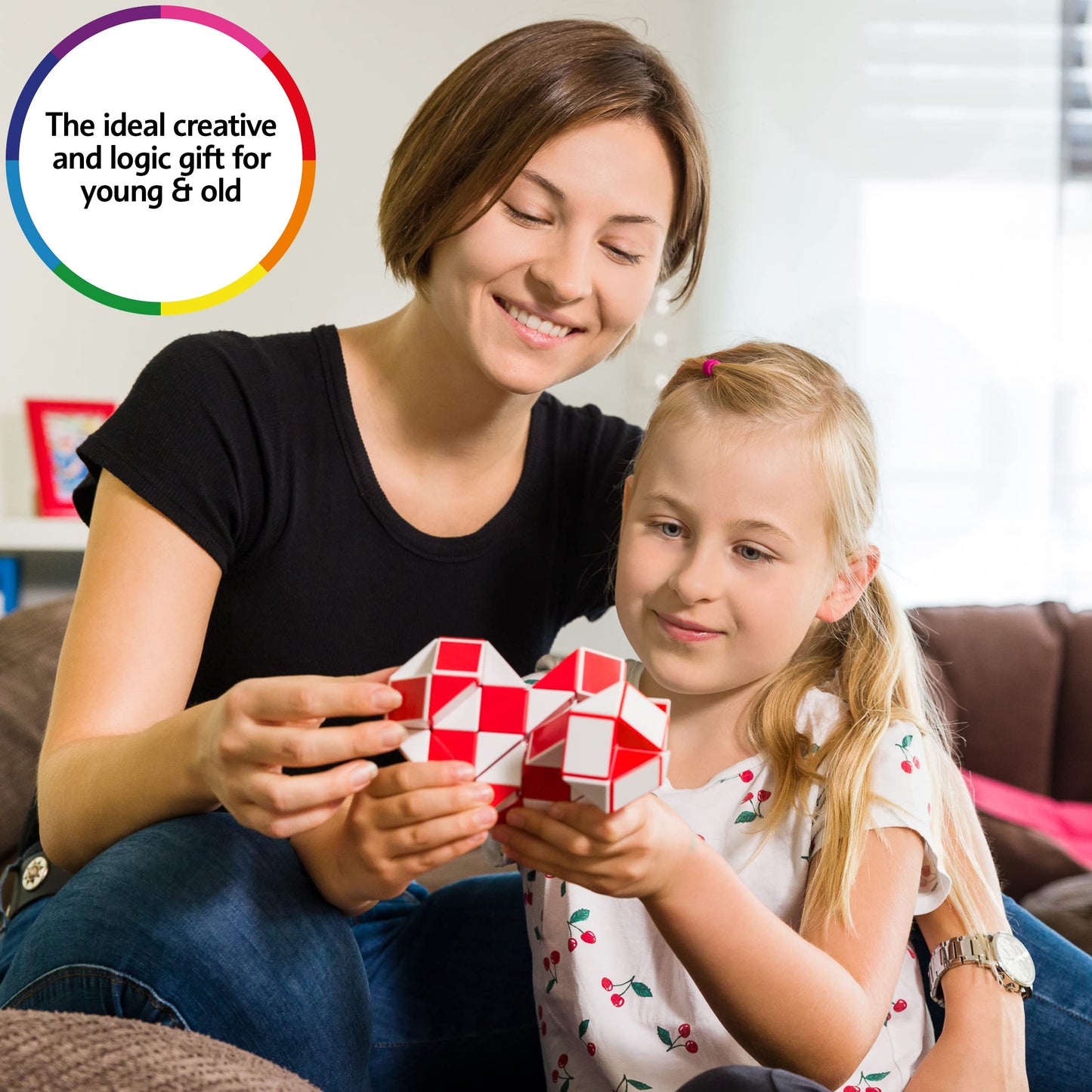 Cubidi® Magic Snake Cube | Fidget Snake Toy For Kids | Travel Toys For Kids Ages 4-8 | Great Gift For Boys And Girls Birthday, Christmas, Stocking Stuffers - 24 Blocks | 0.9 Inch X 0.7 Inch | Pink