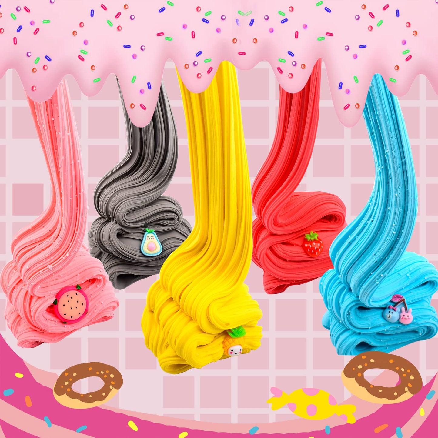 Butter Fruit Slime Kit For Girls 8 Pack, Stretchy And Non-Sticky, Slime Party Favors For Kids, With Strawberry Cherry Slime Cute