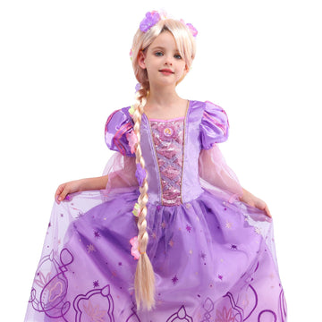 Lingway Toys Luxury Girls Princess Dress Up Costumes,Rapunzel Cosplay Dress With Rapunzel Wig Style B 7-8Years