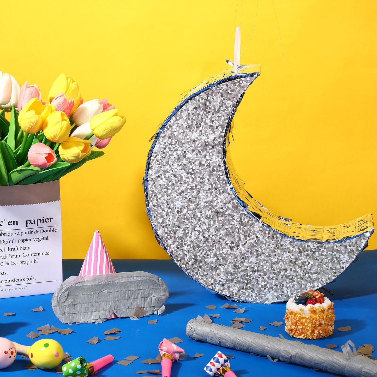 Hicarer Silver Moon Piata for Kids Moon Birthday Party Decorations Supplies Piata Decor for Kids Birthday Party Twinkle Twinkle