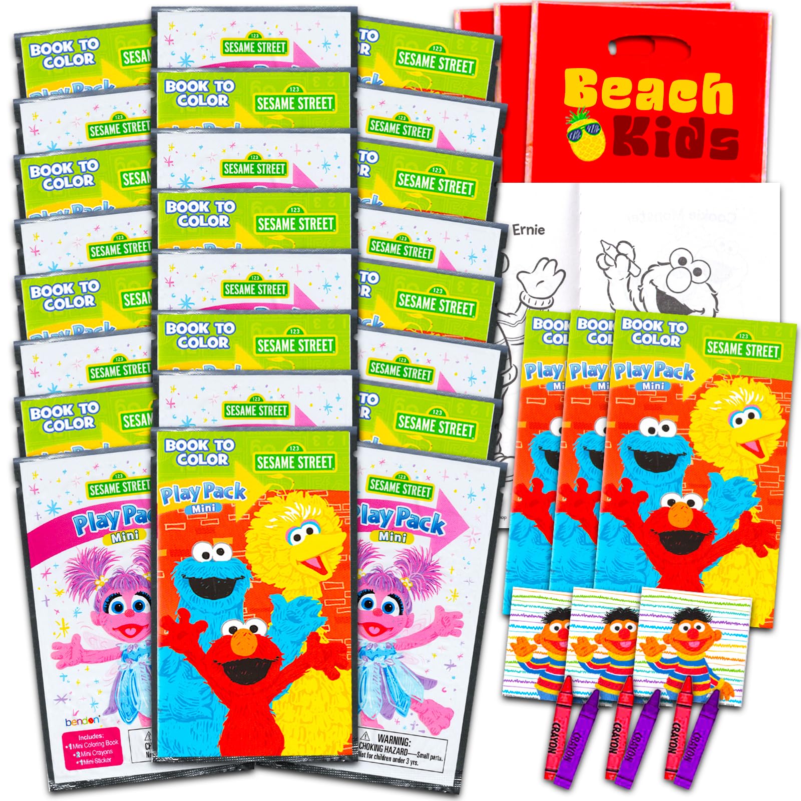 Sesame Street Mini Party Favors Set for Kids  Bundle with 24 Mini Elmo Grab n Go Play Packs with Coloring Pages and Loot Bags (