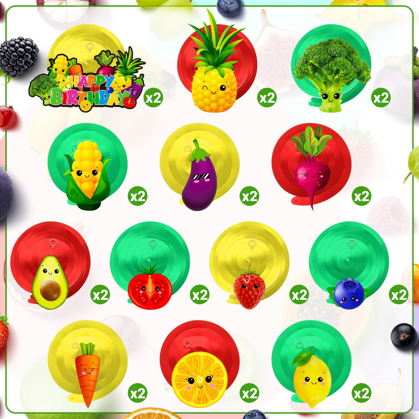 Syhood 30 Pack Hey One bear Fruit Birthday Party Decoration Dancing Fruit Hanging Swirls Fruit and Vegetable Ceiling Streamer Su