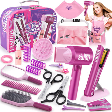 Toylink Hair Salon Pretend Play Toys For Girls 3 4 5 6 Year Old, Makeup Playset Toddler Dress Up Beauty Hair Stylist Kit With Ha