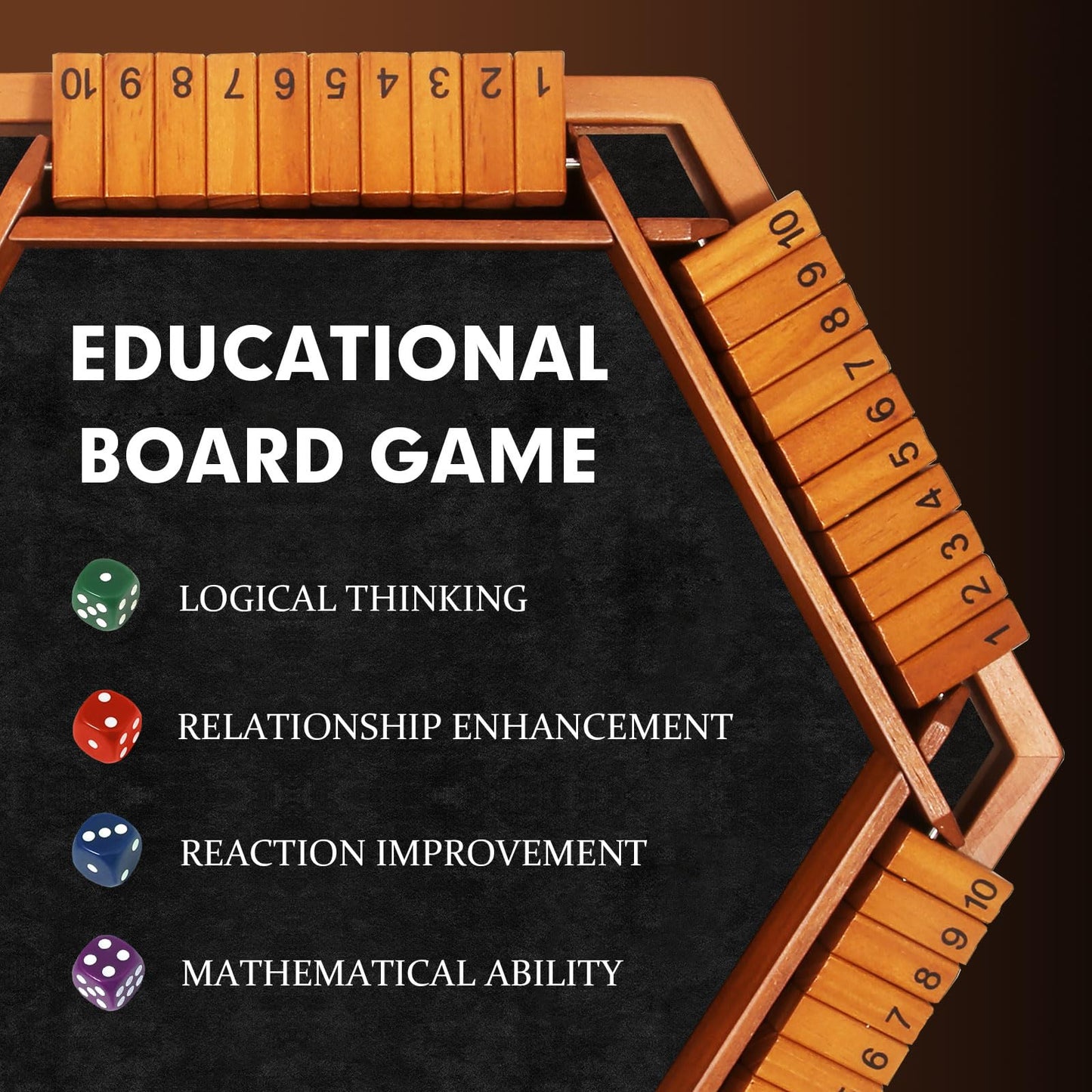 Tooybing Upgraded 1-6 Players Shut The Box Dice Game, Wooden Board Table Family Game For Kids And Adults With 16 Dice, Classic T