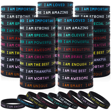 KUCLIN 100 Pieces Students Inspirational Silicone Wristbands Motivational Quotes Rubber Bracelets for Kids Students Back to Scho