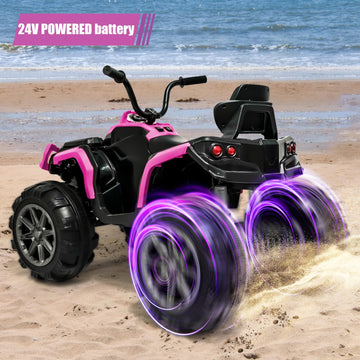 24V Ride-On Toys 4-Wheeler Quad Car Toy For Kids With Bluetooth, Ride On Atv, 6.5Mph Top Speed, Treaded Tires, Led Headlights-Pi