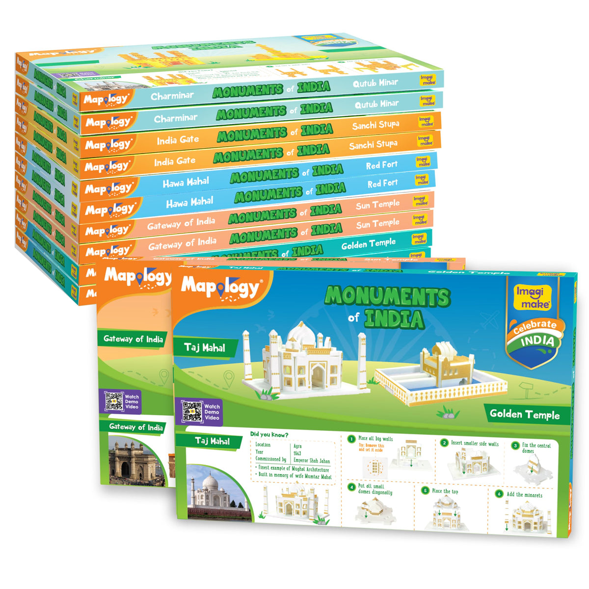 Imagimake Kid Mapology Monuments Mini Sets  Educational Toy For Boys & Girls Above 5 Years  Assorted Pack Of 12