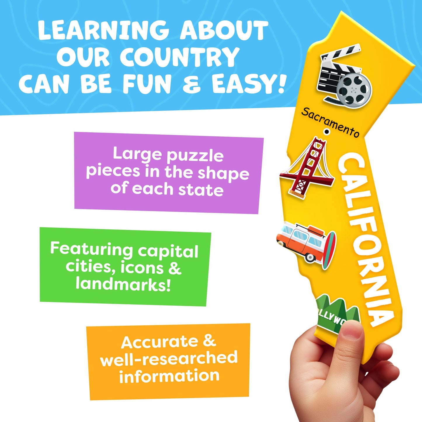 United States Puzzles For Kids Ages 4-6 - Educational Toys For Boys & Girls - 70Pcs Usa Map Kids Puzzle With 50 States & Capitals - Christmas Gifts For Kids - Floor Jigsaw Puzzles