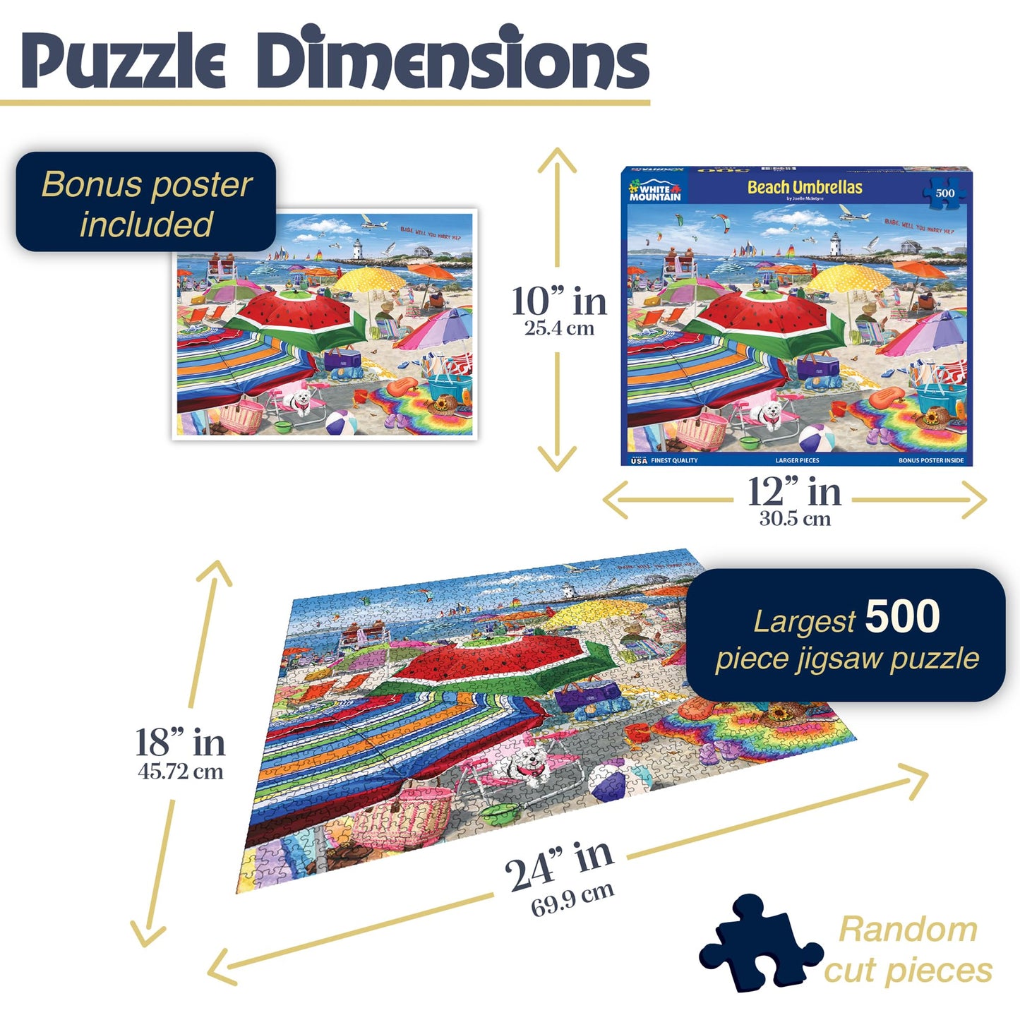 White Mountain Beach Umbrellas 500 Piece Jigsaw Puzzle Fun Summer Puzzles For Adults And Family