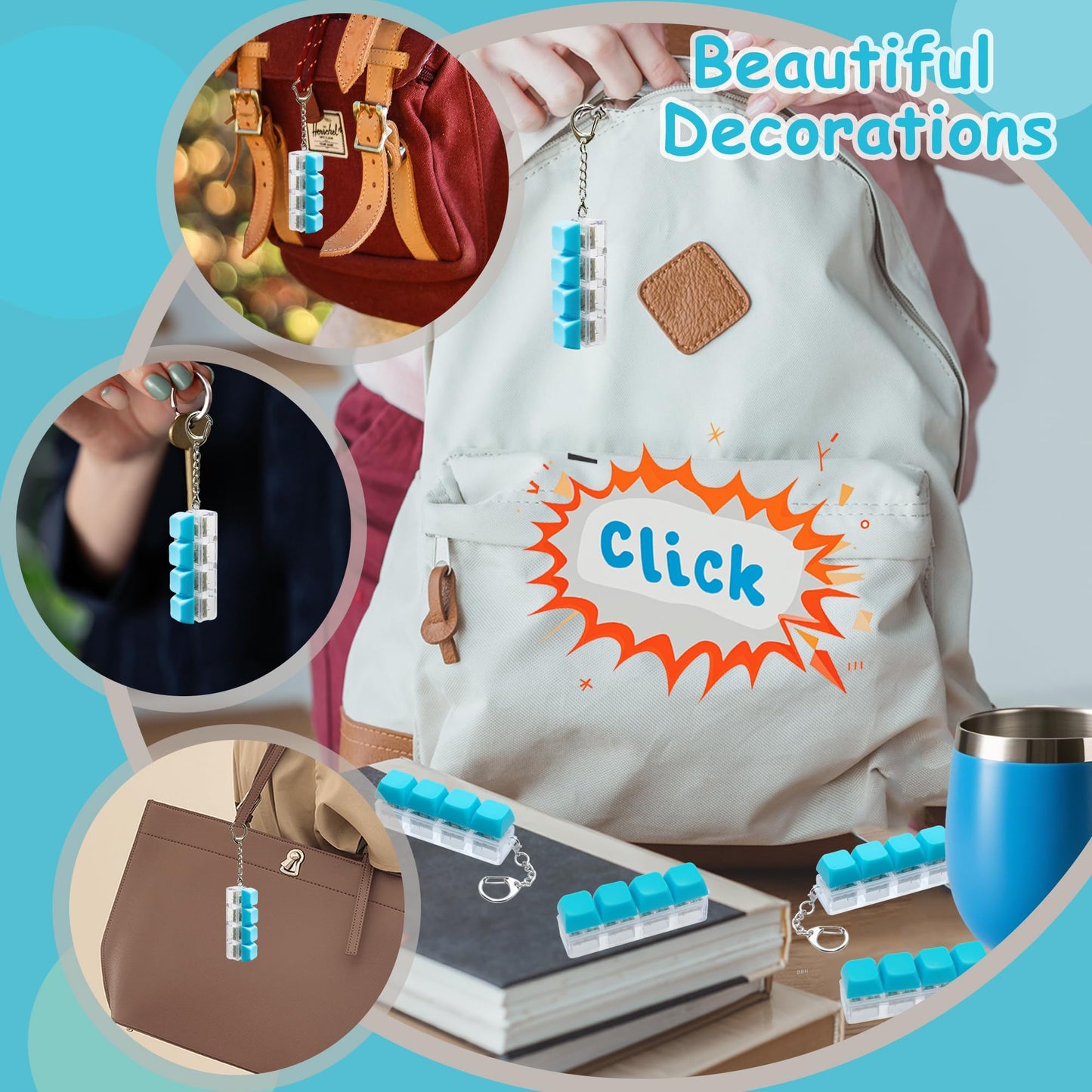 2 Pcs Keyboard Fidget Toy  Keyboard Fidget Keychain 4-in-1 Keyboard Decompression Button Finger Clicker Toys  Button Stress Relief Fidget Gifts for mature-themed to Relief Stress (Blue)