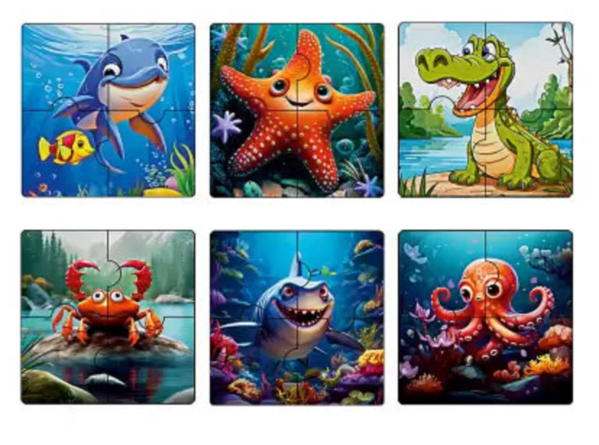 CAPIO ART Kids Wooden Jigsaw Puzzle Games 6 in 1 Cognitive Development 24 Piece Puzzles Game for Kids Educational UV Printed Ma