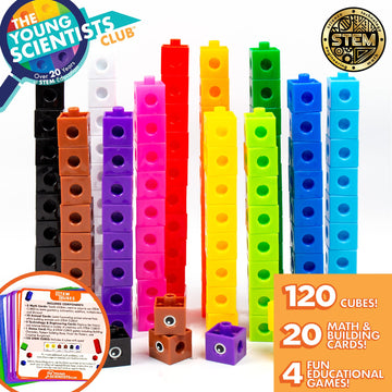 The Young Scientists Club Stem Cubes, Build, Learn & Create With 100+ Math Cubes Manipulatives, 4-In-1 Educational Games, Math Cubes For Kids Ages 4-8, Awesome Learn Through Play Toys
