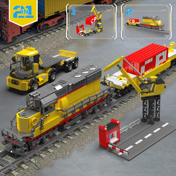 Mould King 12027 Diesel Locomotive Train Building Sets With A Semi-Trailers, Cranes, Remote/App Control Engineering Toy Kit, Scale Model With Trains Tracks For Adults Kids (1170 Pieces)