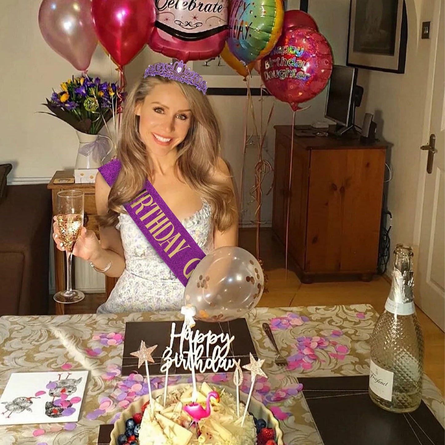 CIEHER Purple Birthday Girl Sash & Crown Kit, Decorations & Gifts for Women & Girls