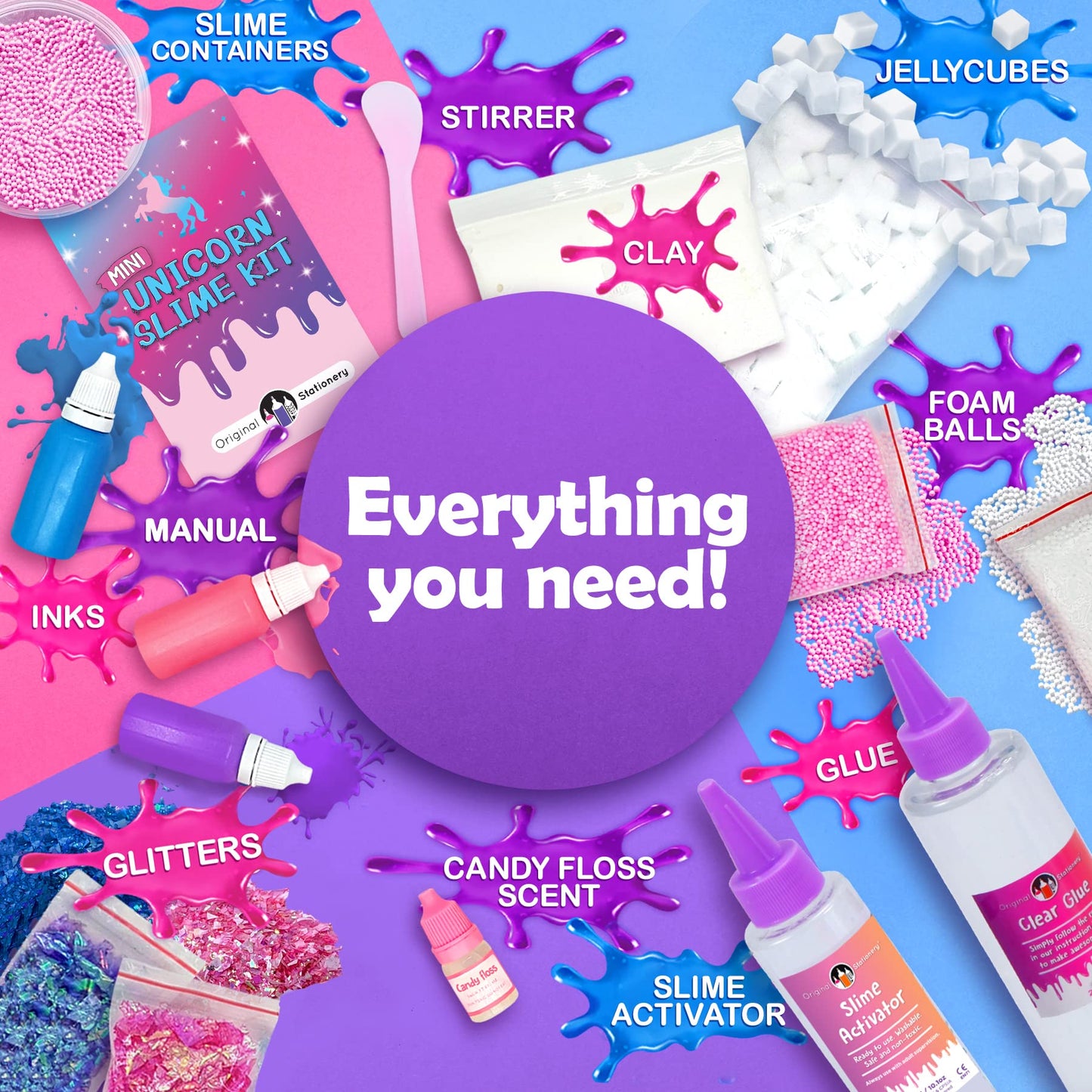 Original Stationery Mini Unicorn Slime Kit For Girls, Create Unicorn Sparkle, Foam, Clay And Jelly Cube Slime, Fun Crafts For Kids, Ideal Gift, Ages 8-12