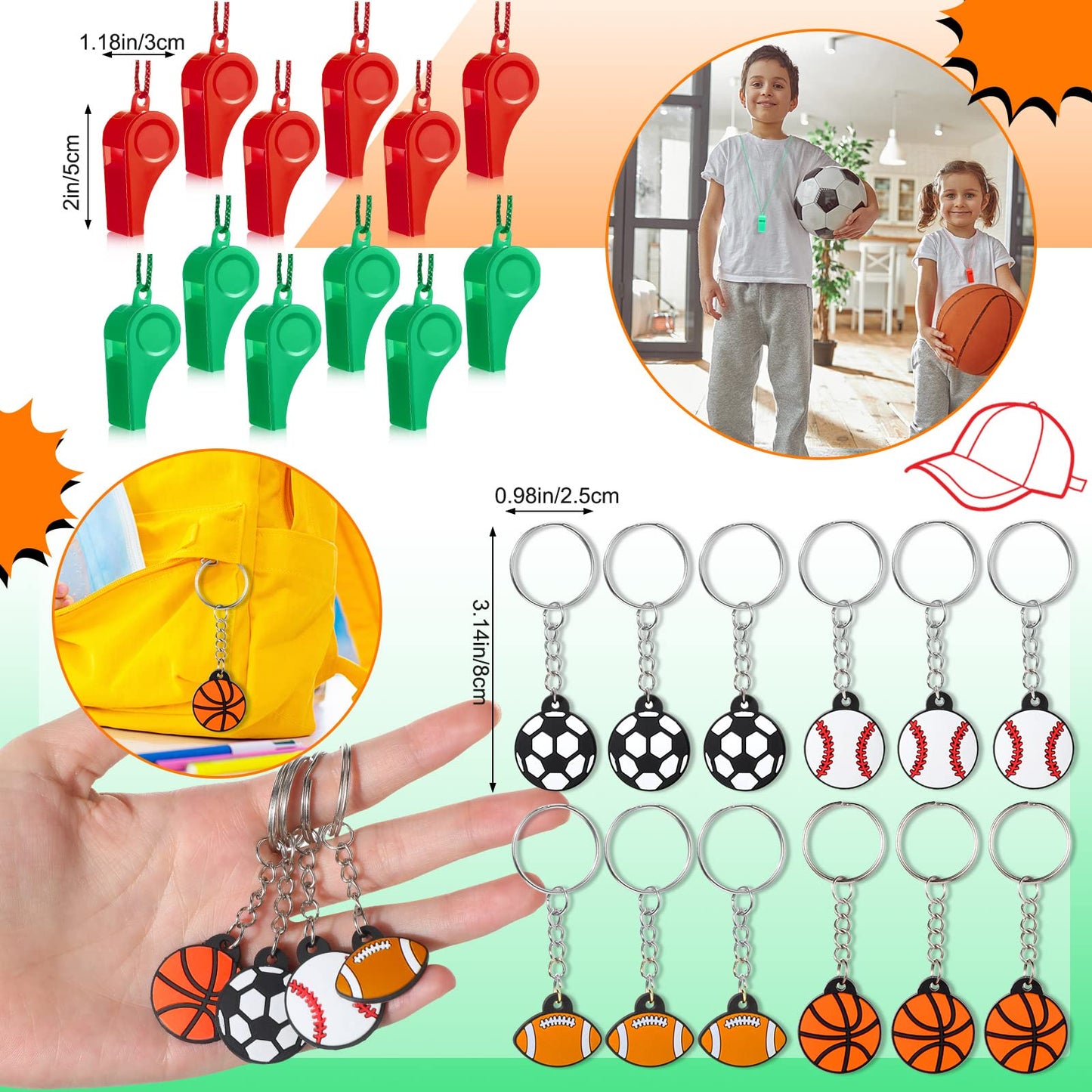 Weysat 184 Pcs Sport Party Favors, Sport Party Goodie Bag Fillers Cup Straw Sports Stress Ball Keychain Sticker Wristband Whistl