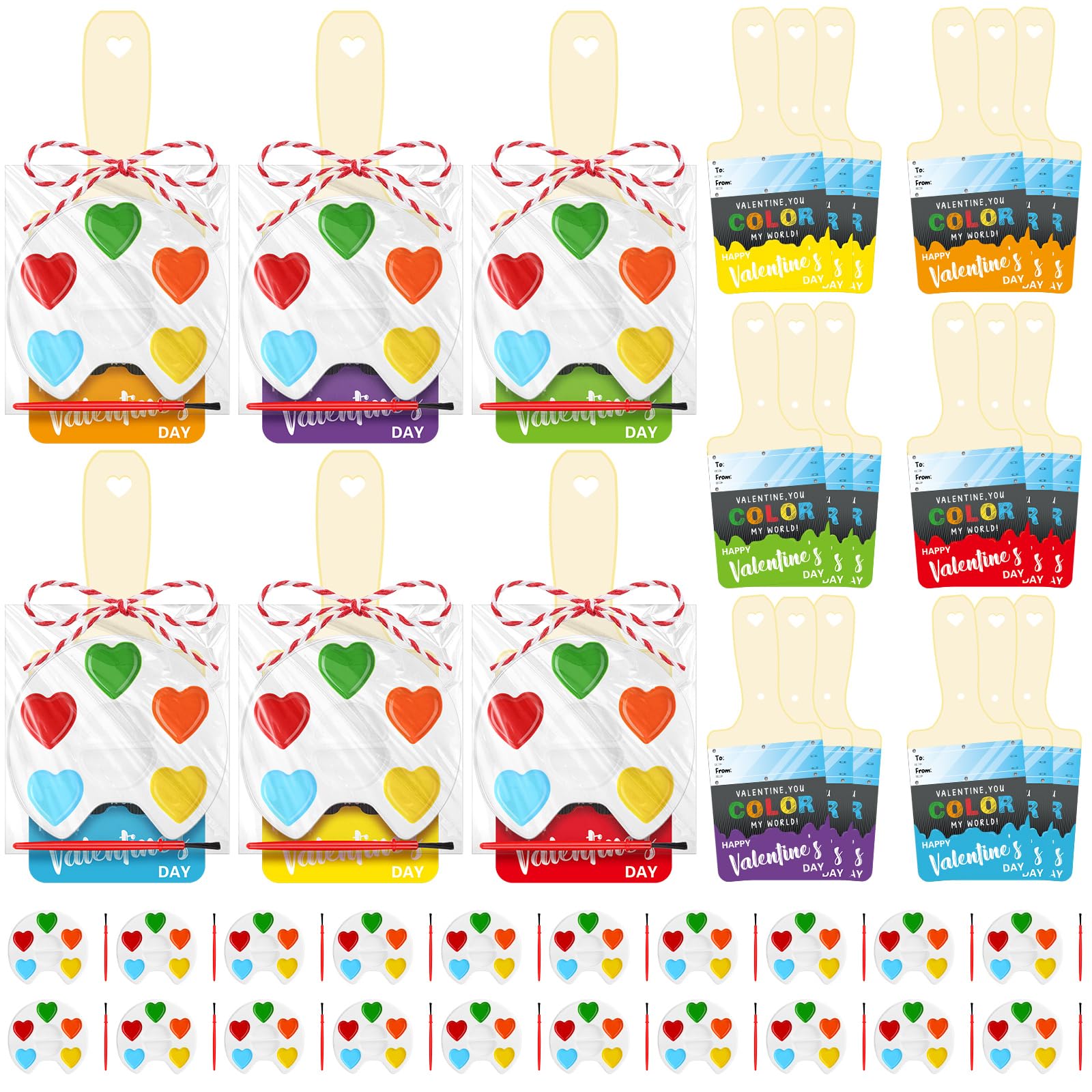 Noveread 24 Pack Watercolor Paint Sets for Valentines Day Gifts Include 24 Pcs Valentines Cards 24 Pcs Watercolor Paint 24 Pcs 