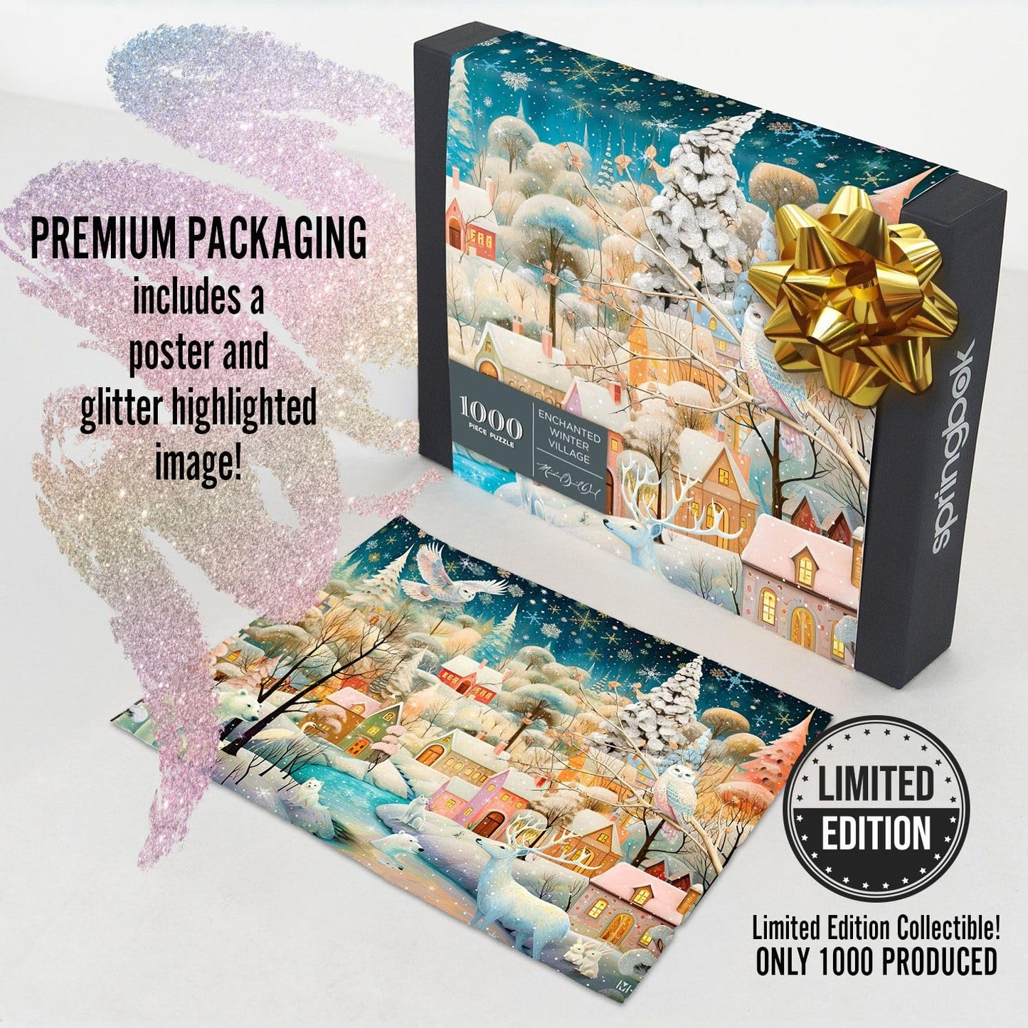 Springbok Enchanted Winter Village enhanced 1000 Piece Holiday Jigsaw Puzzle for mature-themeds - Limited Edition Christmas Collectible Puzzle