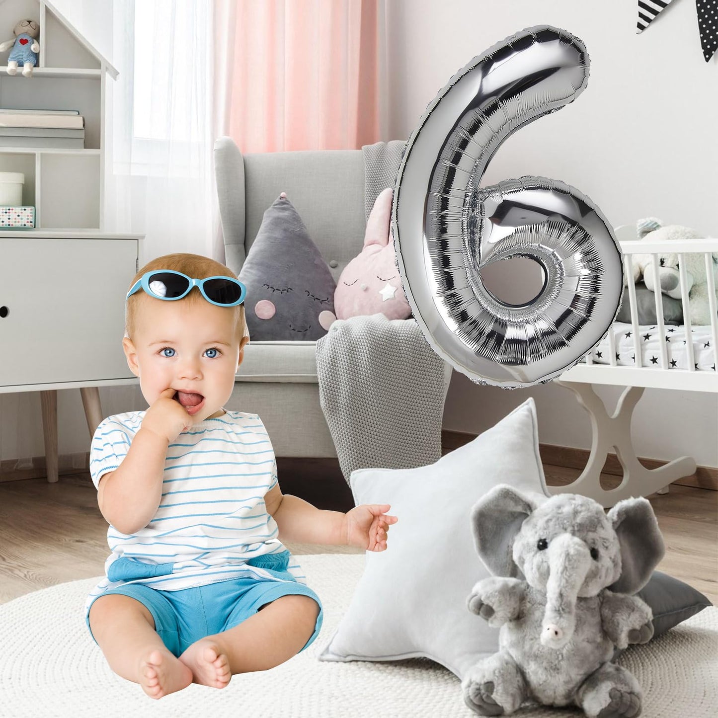 DTDO 40" Silver 6 Number Balloon - Big Foil Mylar for 6th Birthday Party Decorations, Aluminum, Perfect for Boys & Girls