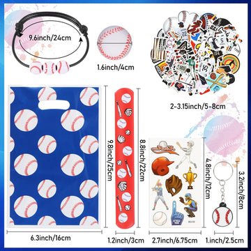 295 Pieces Baseball Party Favors Supplies Set Bulk Mini Baseballs Slap Bracelet Tattoo Sticker Keychain Adjustable Bracelet Good