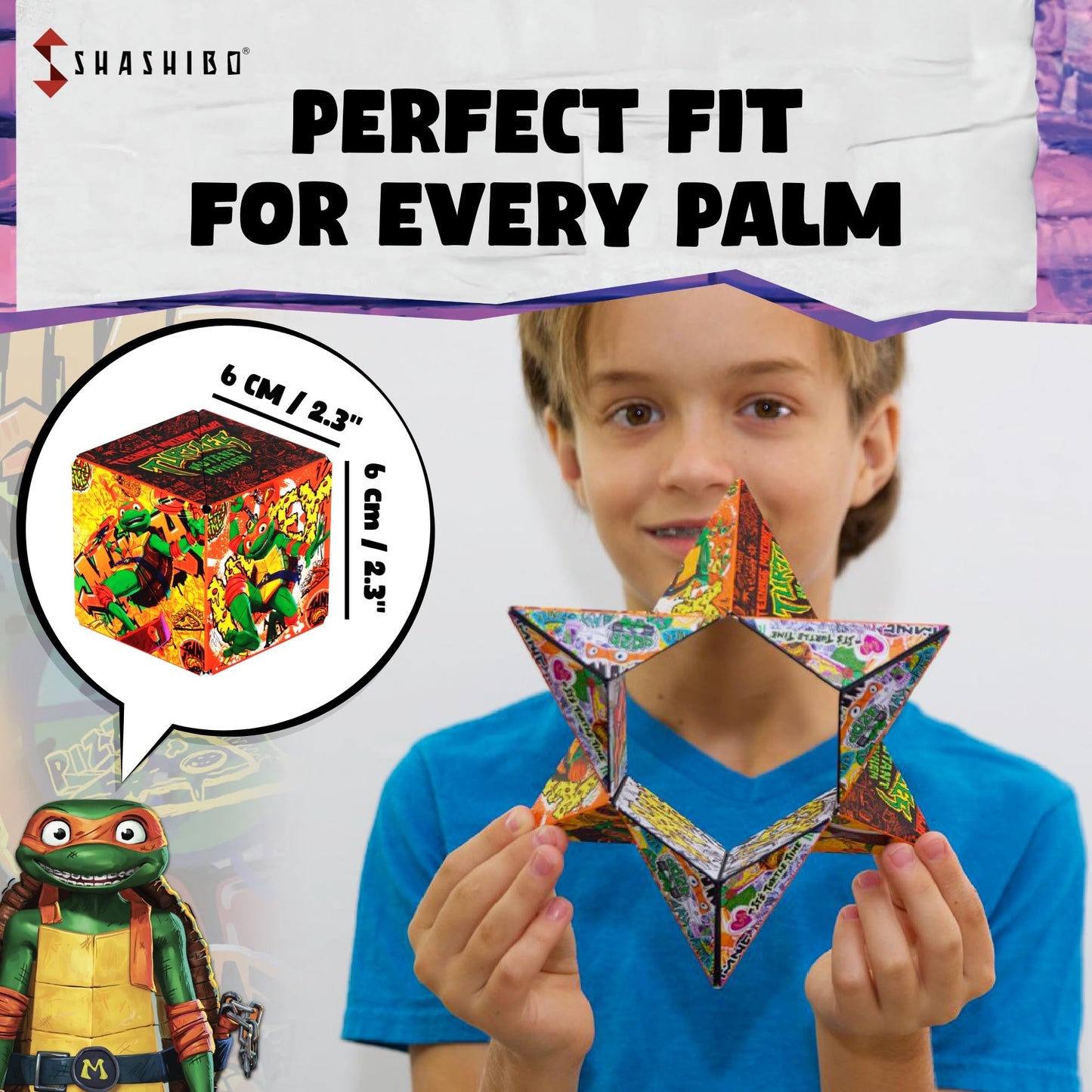 Shashibo Shape Shifting Box - Magnetic Puzzle Cube, 36 Rare Earth Magnets, Mikey Series 1, Turtles Color