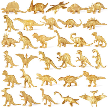 Augtoy Gold Plastic Mini Dinosaur Figures Toys 48Pcs Party Favors Supplies Birthday Dino Cupcake Toppers Prizes Box Toddler Kids Classroom Boy Girl Goodie Bags Easter Eggs Stuffers Pinata Filler