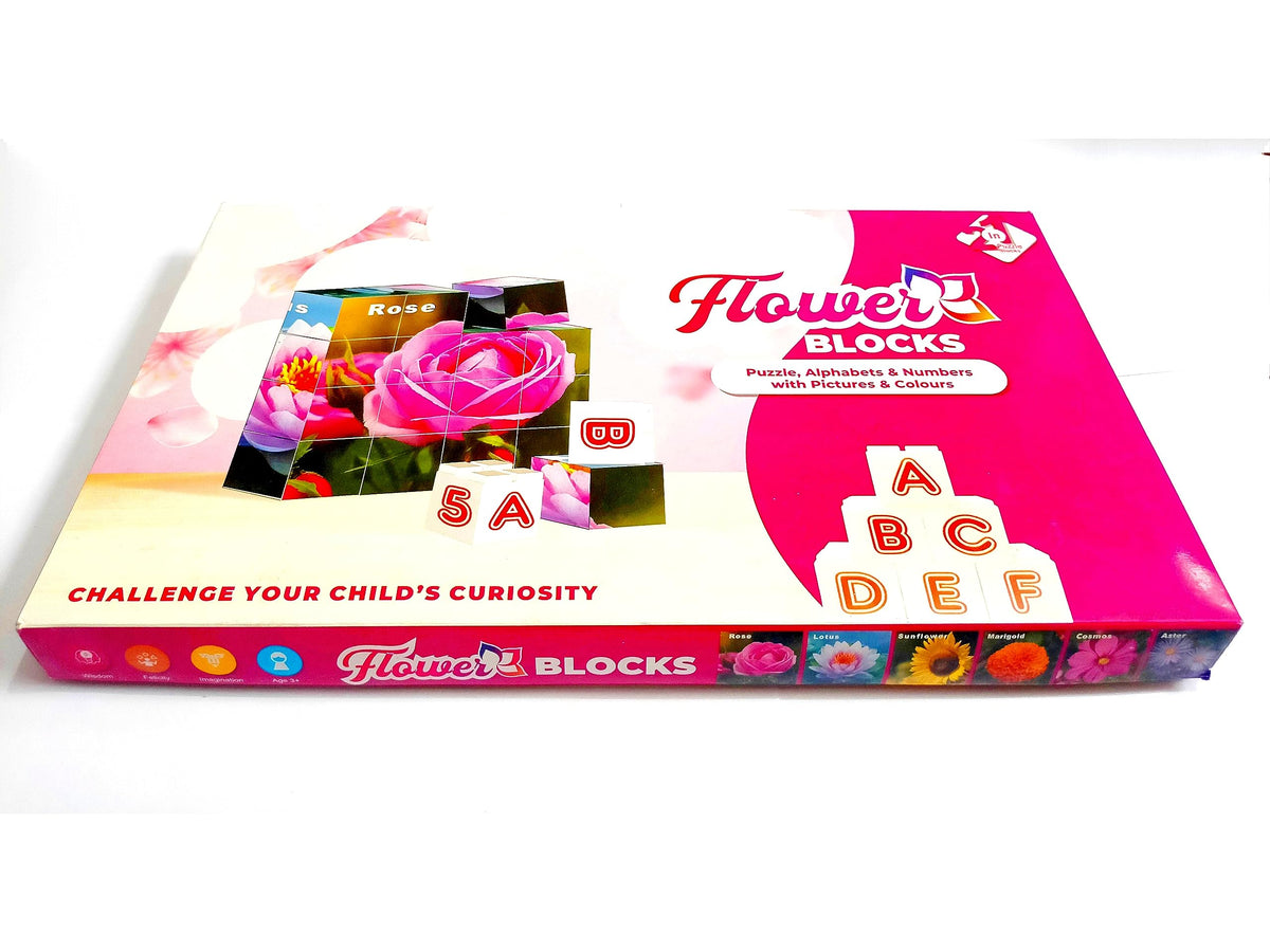 Fingo Brain Flower Blocks (Puzzle, Alphabets & Number with Pictures & Colours).