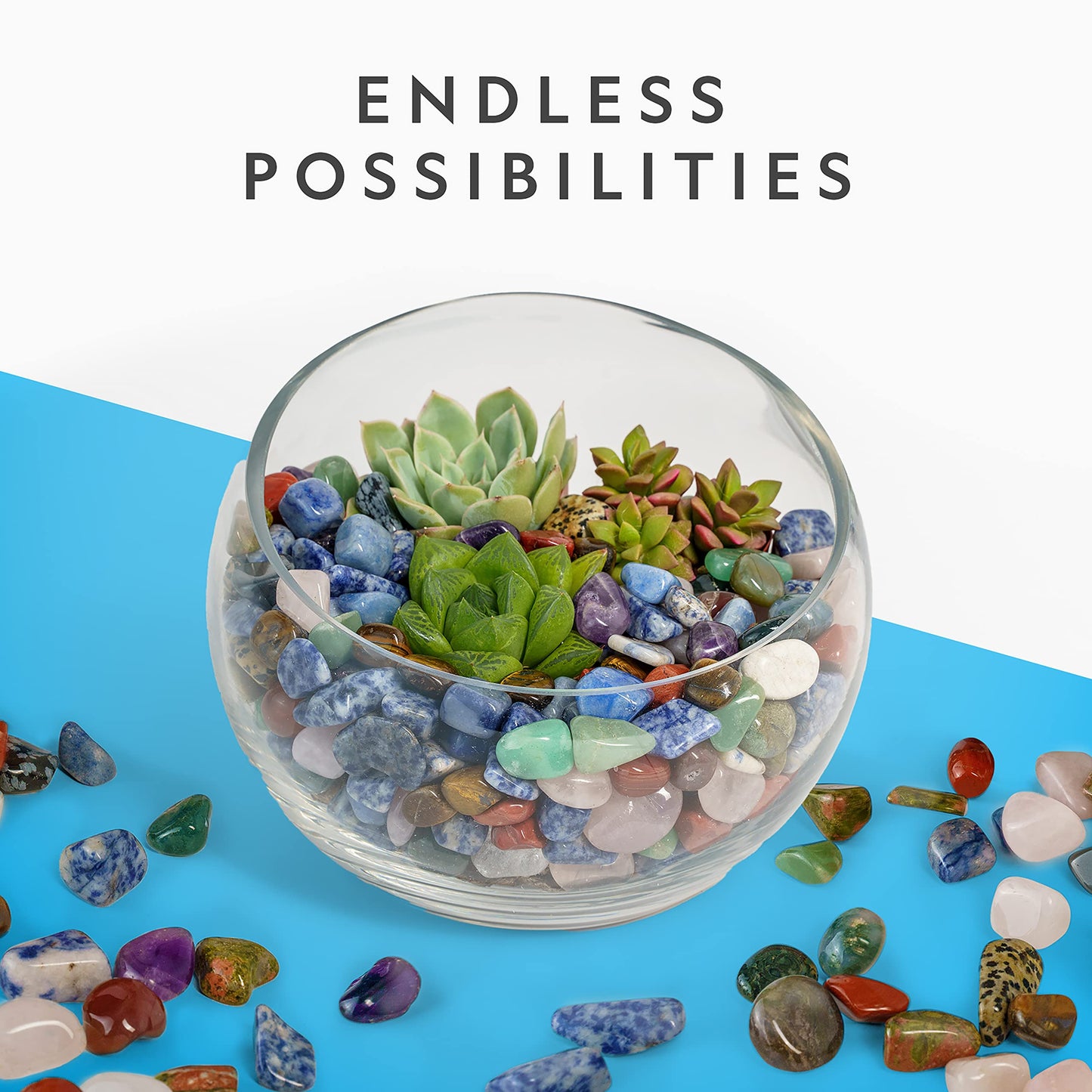 National Geographic enhanced Polished Stones - 2 Pounds of 3/4-Inch Tumbled Stones and Crystals Bulk  4500+ Carats  Gemstones for Kids  Rock and Mineral Kit  STEM Toys