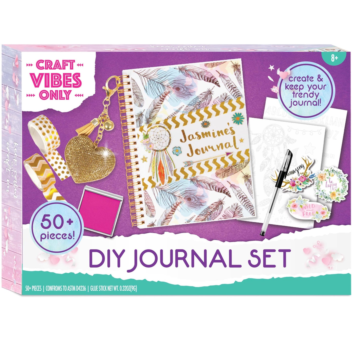 Good Vibes Journal DIY Set by Craft Vibes Only - Personalized Diary - Custom Journals for Girls - Creative Writing Scrapbook Kit