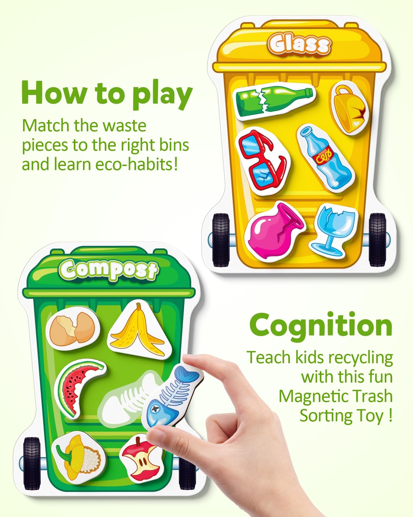 Coogam Montessori Magnetic Garbage Recycling Toy - Educational Sorting Game, 6 x 8 x 2 inches, Cardboard, Model puzzle175-EU