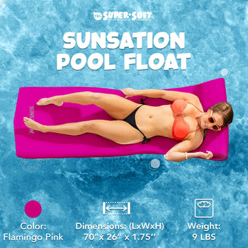 TRC Recreation Sunsation Foam Swimming Pool Float Mat, 70" x 26", Flamingo Pink, 1.75" Thick, Model 8020035