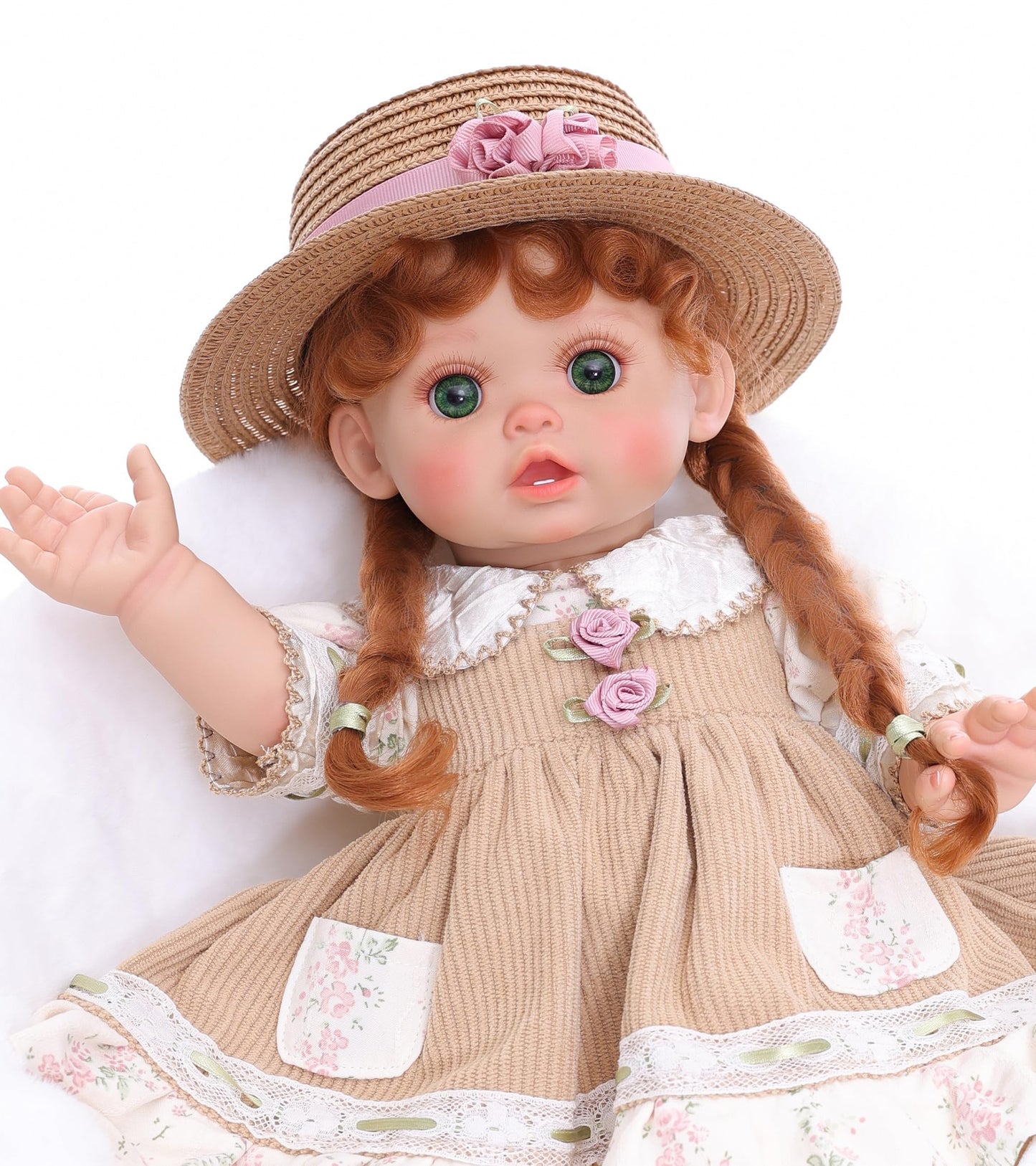 Cloveray Reborn Baby Dolls - 18 Inch Realistic Reborn Toddler Doll Country-Inspired Girl with Braided Hair  Straw Hat & Floral Layered Dress  Gifts for 3+ Year Old Girls  Collectors