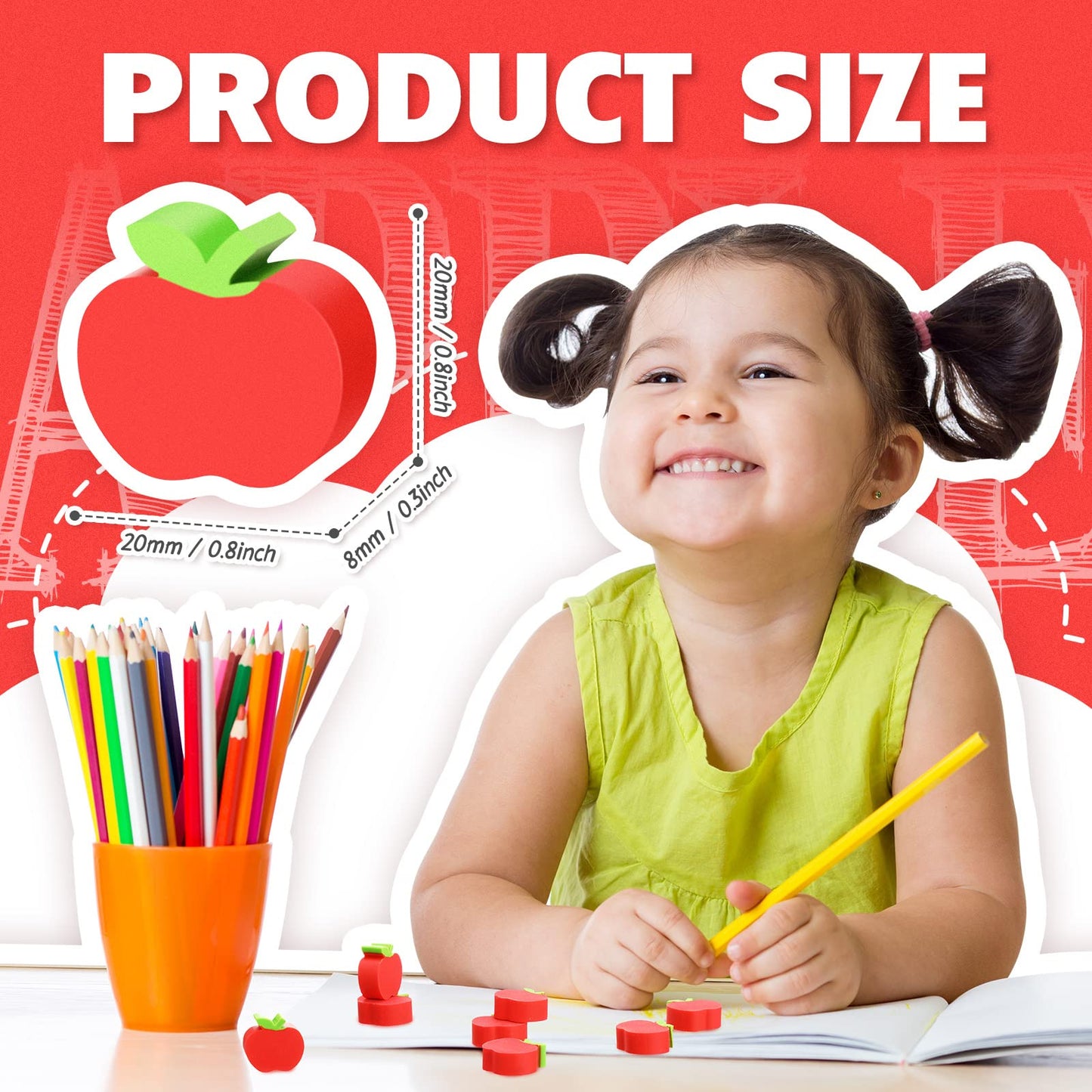 60pcs Mini Apple Erasers for Kids Bulk Classroom Welcome Back to School Gifts Classroom Counting Math Manipulatives Teacher Supp