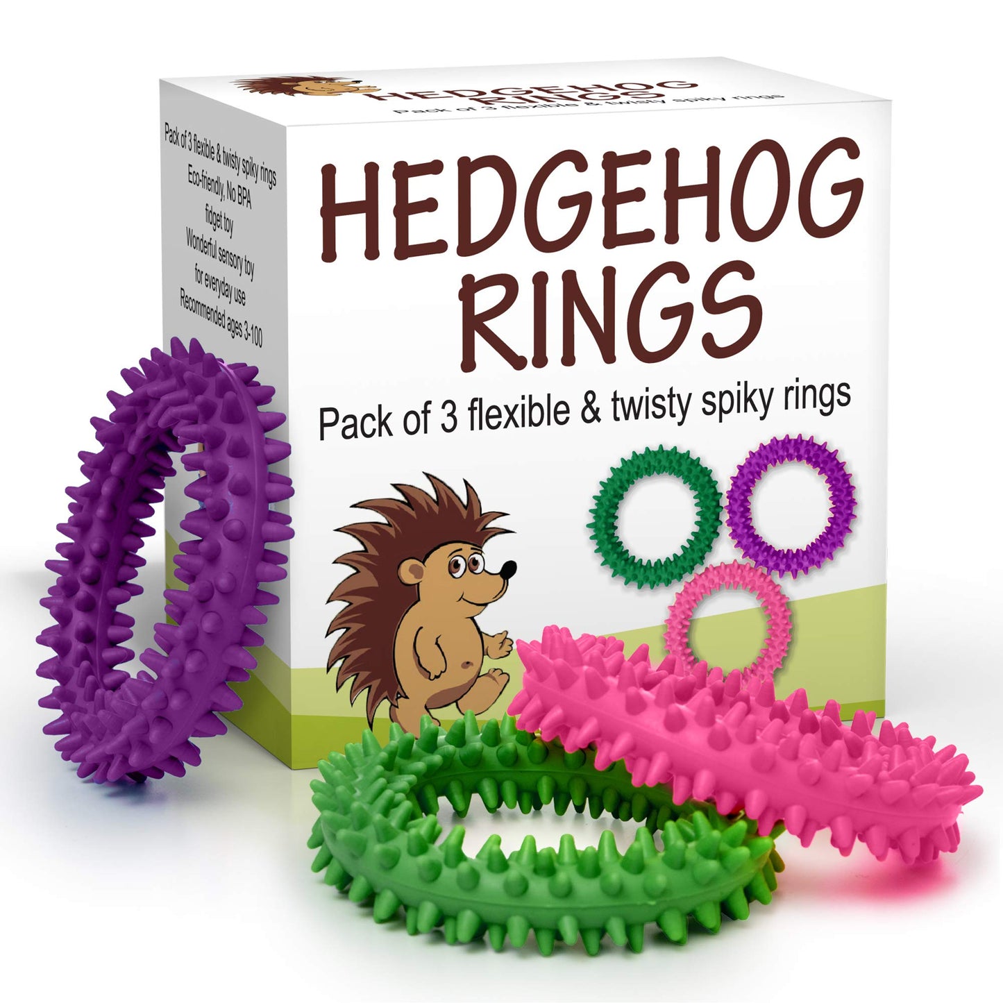 PICK A TOY Sensory Ring Fidget Toy 3 Pack - Soft TPR Rubber, Pink Purple Green, Model ME-ROO7, Ideal for All Ages