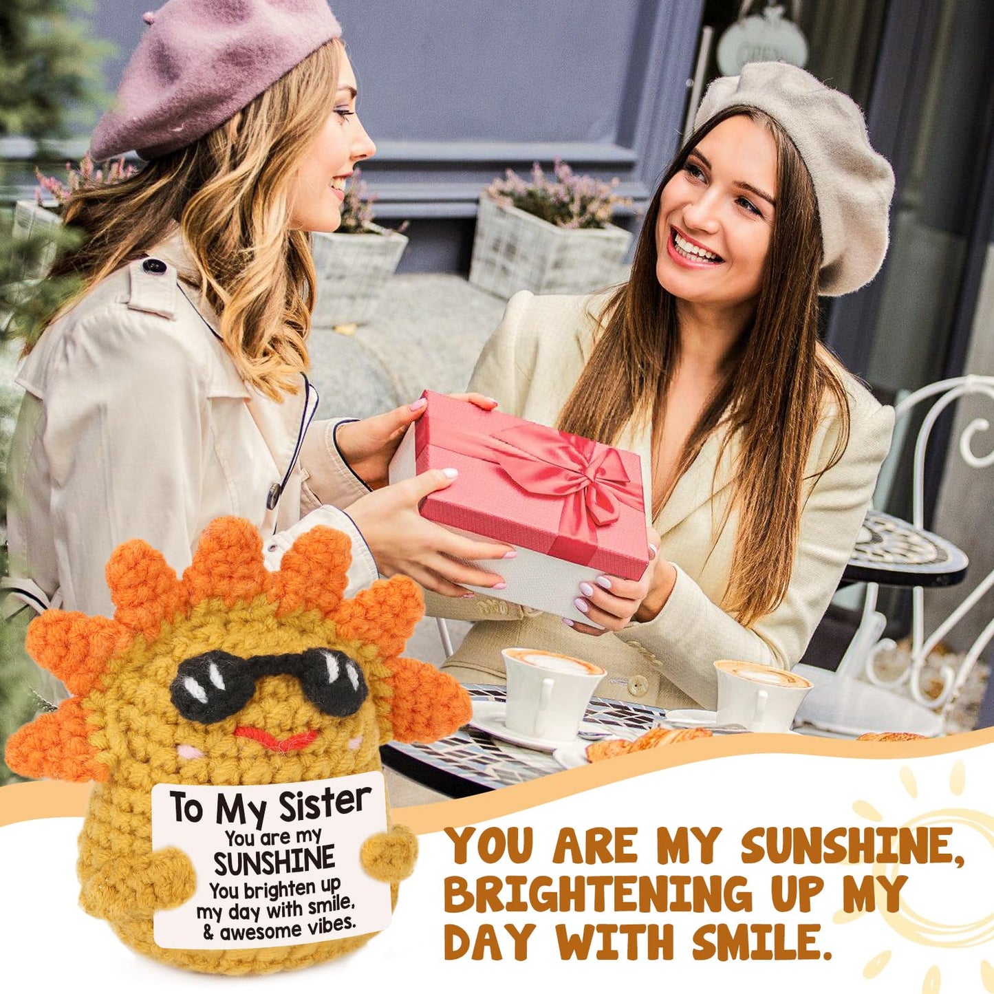 Sisters Gifts from Sister Brother mature-themed  Sister Birthday Gift Ideas  Best Sister Ever Gift  Handmade Emotional Knitted Sunshine for Sister Valentines  Unique Christmas White Elephant Gifts for Sister