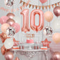 10Th Birthday Decorations Retro Pink Rose Gold,10Th Birthday Balloons,Happy 10Th Birthday Banner With Cake Toppers Rose Gold Num