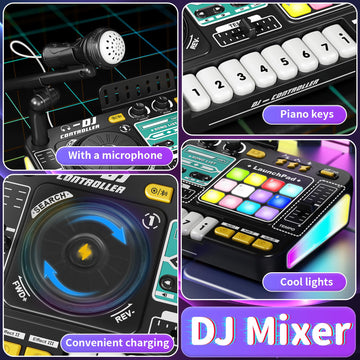Kids DJ Mixer Board Controller Toy Set with Turntable  Piano Keys  Microphone & Bluetooth - Musical Instrument Toy for Toddlers  Babies & 3-8 Year Old Boys & Girls - Birthday (Black)