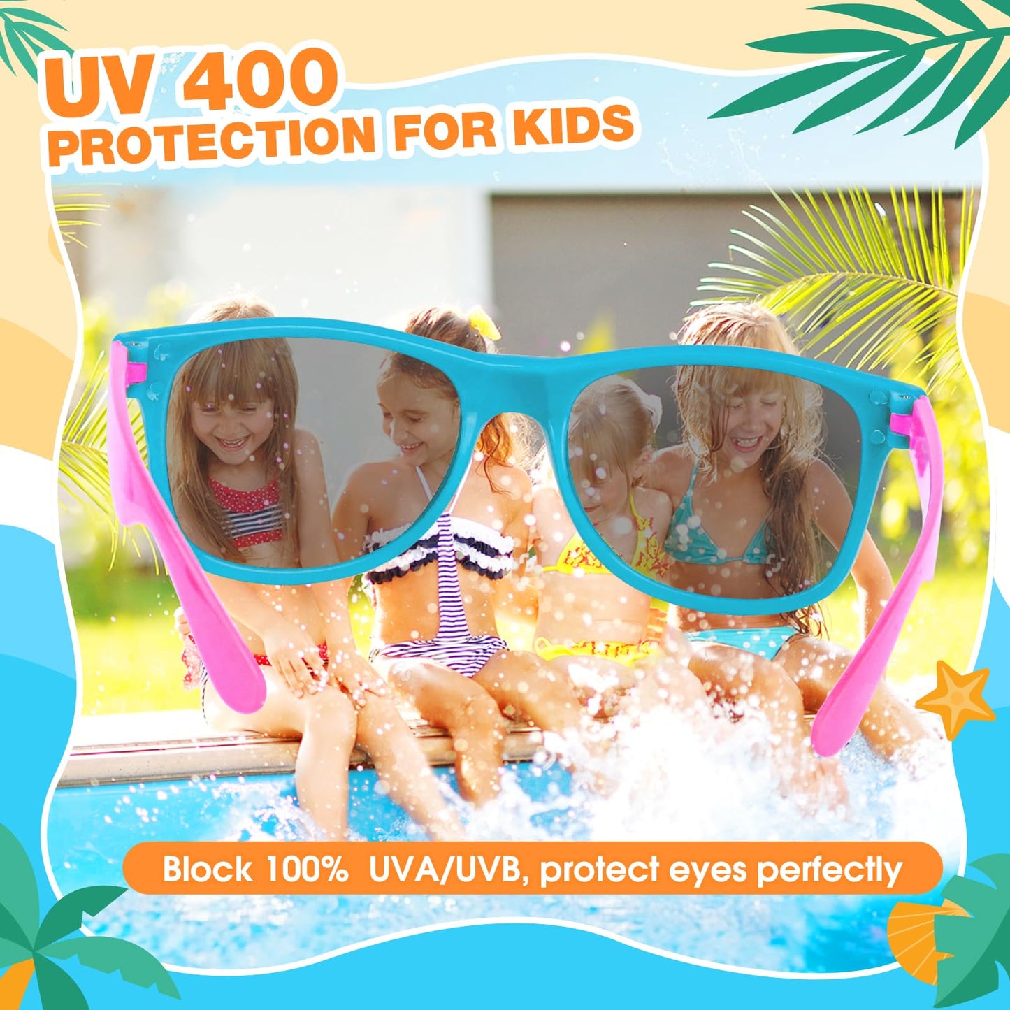 Gifts2U Kids Sunglasses Bulk Party Favors for Kids Ages 3-8, 48 Pack Rainbow Neon Sunglasses for Boys Girls with UV400 Protectio