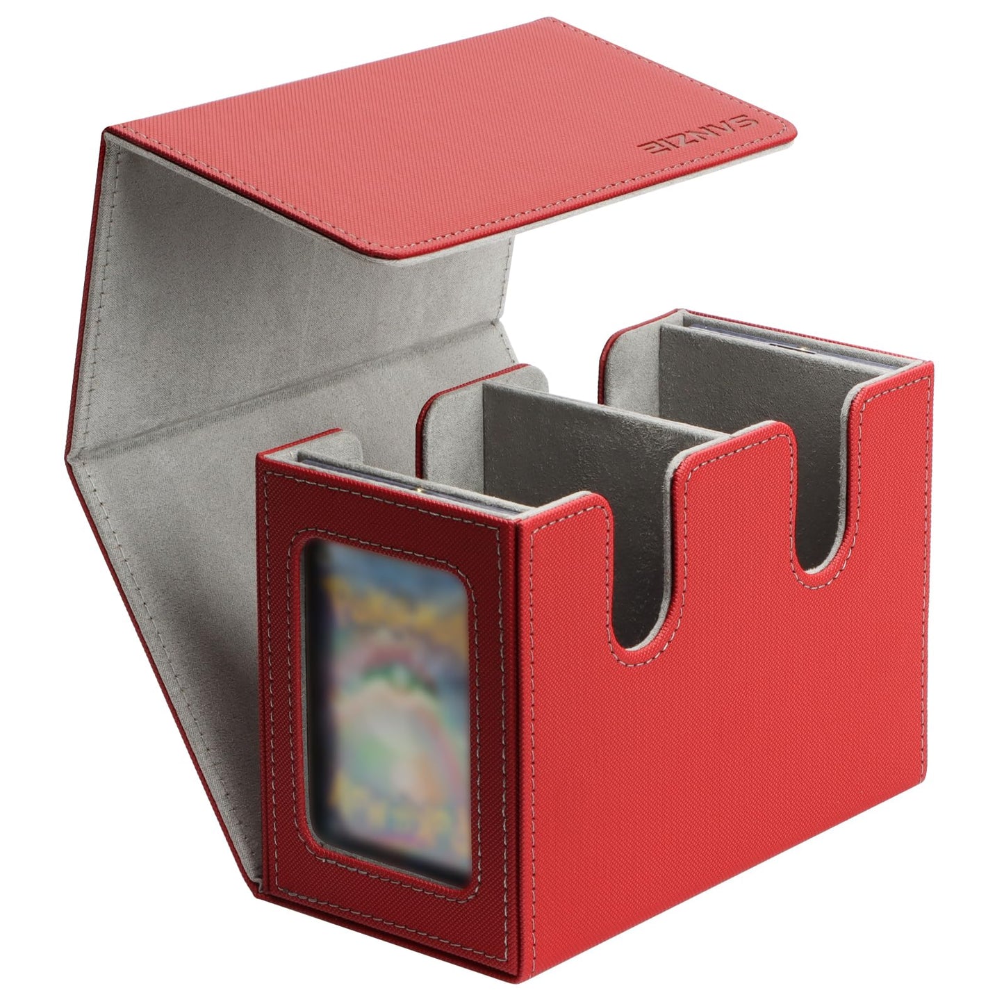 SANZIE Card Deck Box for MTG Commander Deck Box with 2 Toploaders 35PT fits 260+ Single Sleeved Trading Cards TCG Box for Magic Game Cards (Red&Grey)