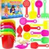 The Dreidel Company Mini Beach Day Playsets (Pack of 6) 3.25'' Sand Bucket Play Set Box Includes, Pail, Shovel, Rake, Sifter Sco