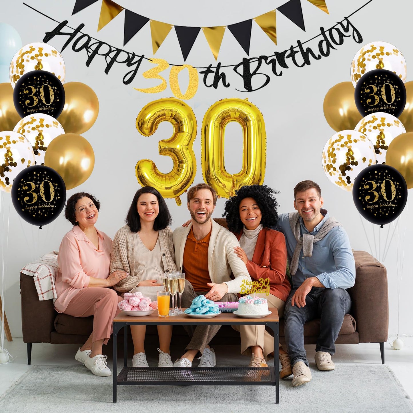 Jobkoo 30Th Birthday Decorations For Him, Black Golden 30Th Birthday Party Decor Men Women Happy 30Th Birthday Balloons Black 30