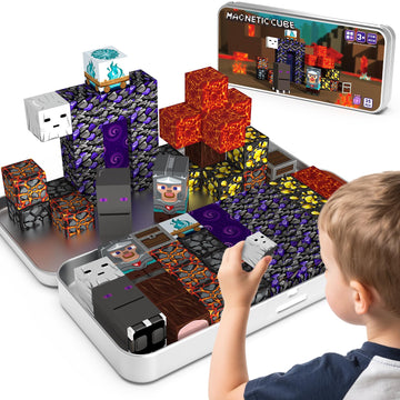 Magnetic Building Blocks Travel Toys, Age 3+ STEM Toy with Portable Tin Compatible with Magnetic Tiles, Ideal for Open Boy Ages 