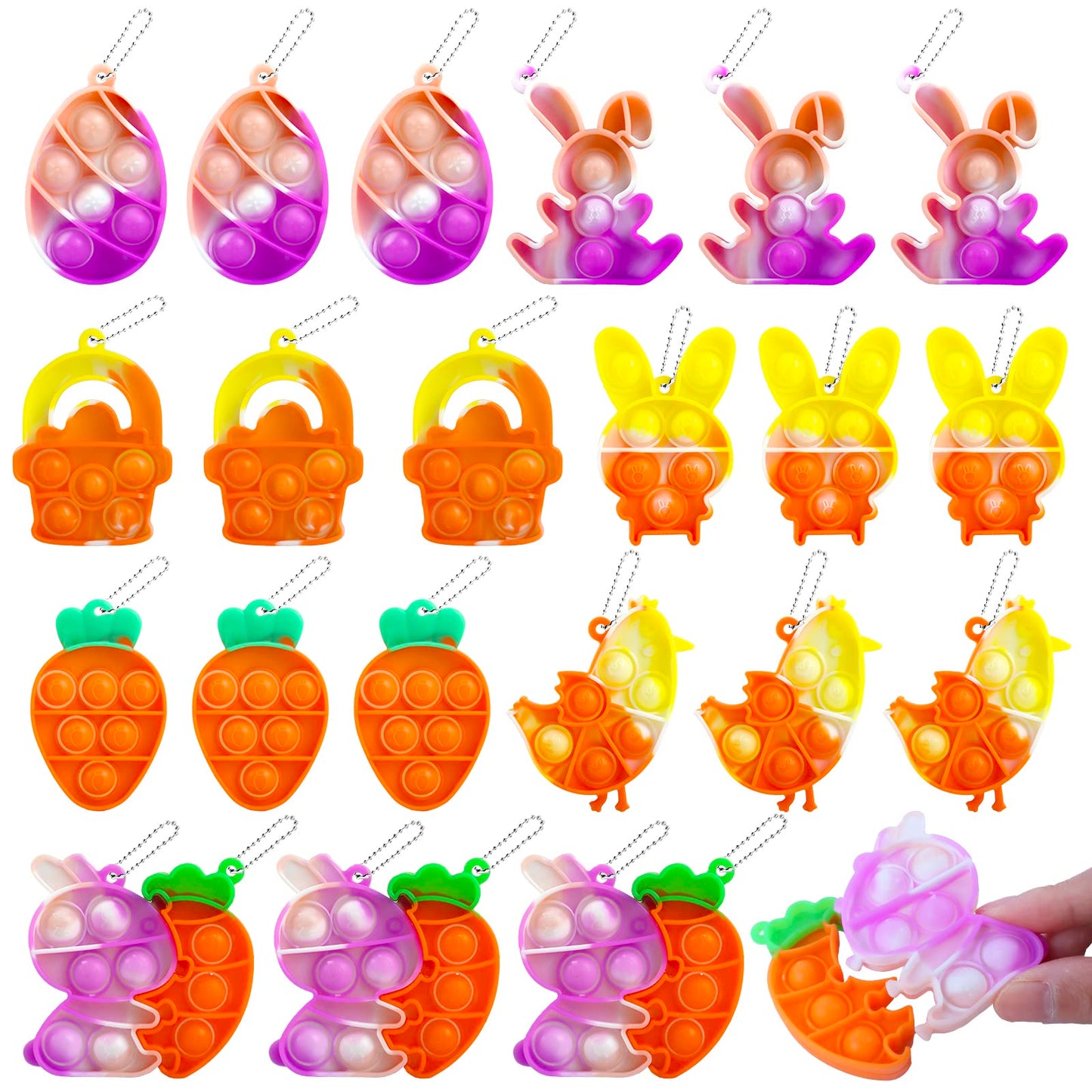 Jdsty 24Pcs Easter Mini Pop Keychain,Mini Easter Fidget Sensory Simple Pop Toys For Easter Basket Stuffers, Egg Fillers Gifts, E