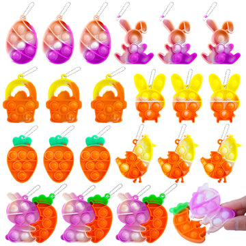 Jdsty 24Pcs Easter Mini Pop Keychain,Mini Easter Fidget Sensory Simple Pop Toys For Easter Basket Stuffers, Egg Fillers Gifts, E