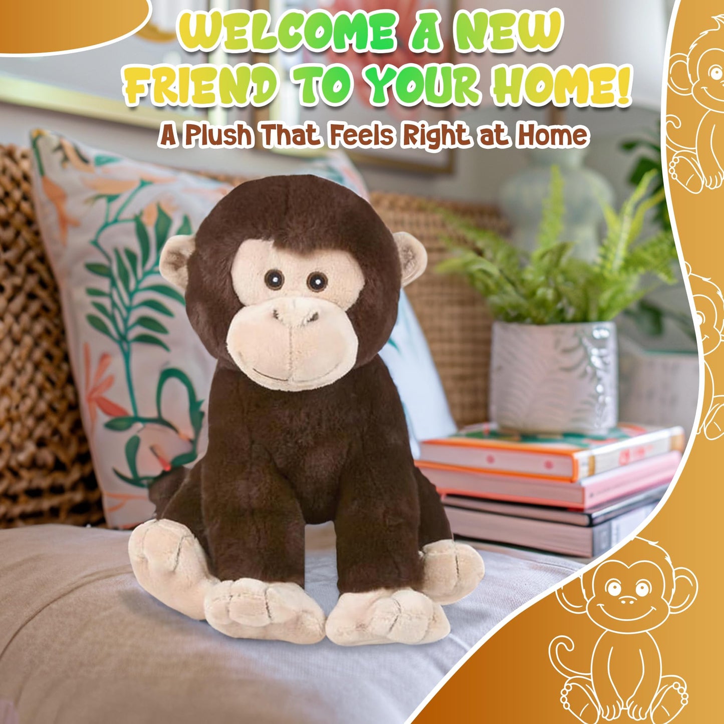 Forest & Twelfth 12'' Stuffed Monkey Plush, Majestic Animal Collection Stuffed Animal, Premium Materials, Best Gift For Kids Age