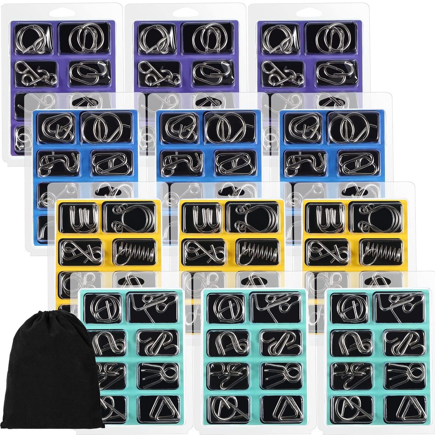 Lenwen Set of 96 Metal Puzzles for mature-themeds with Pouch Puzzles for mature-themeds IQ Test Disentanglement Puzzle Brain Game Unlock Interlock Game Magic Trick Toy Party Favor Challenge