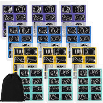 Lenwen Set of 96 Metal Puzzles for mature-themeds with Pouch Puzzles for mature-themeds IQ Test Disentanglement Puzzle Brain Game Unlock Interlock Game Magic Trick Toy Party Favor Challenge